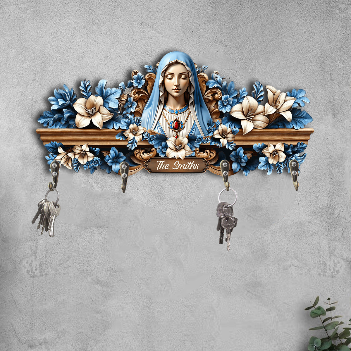 You're Forever Protected By Mary - Personalized Christian Custom Shaped Key Rack