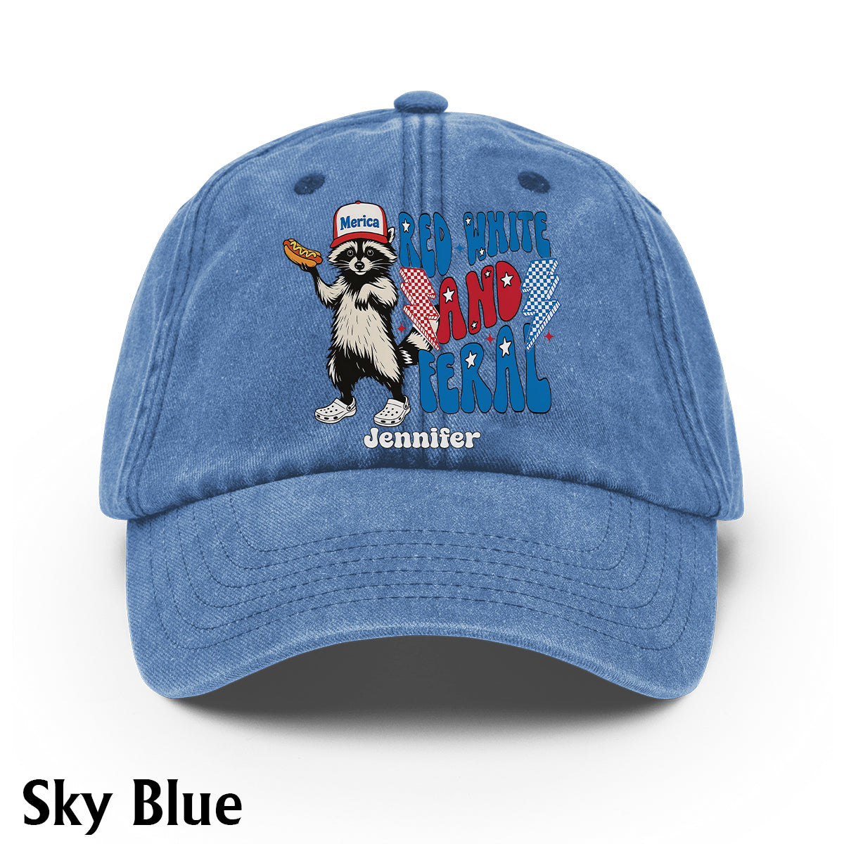 Red White And Feral - Personalized Independence Day/ 4th of July Washed Denim Cap