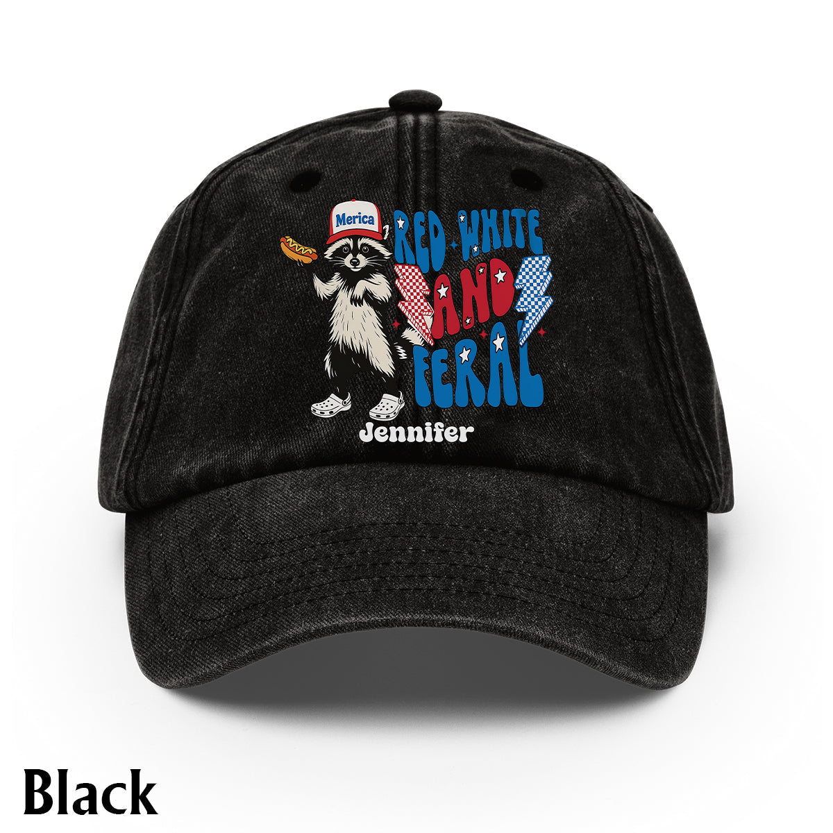 Red White And Feral - Personalized Independence Day/ 4th of July Washed Denim Cap