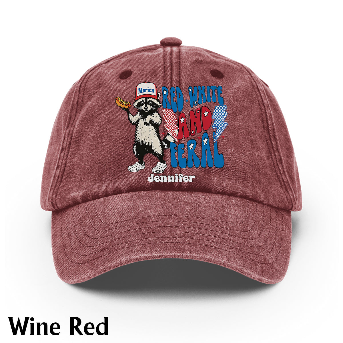 Red White And Feral - Personalized Independence Day/ 4th of July Washed Denim Cap