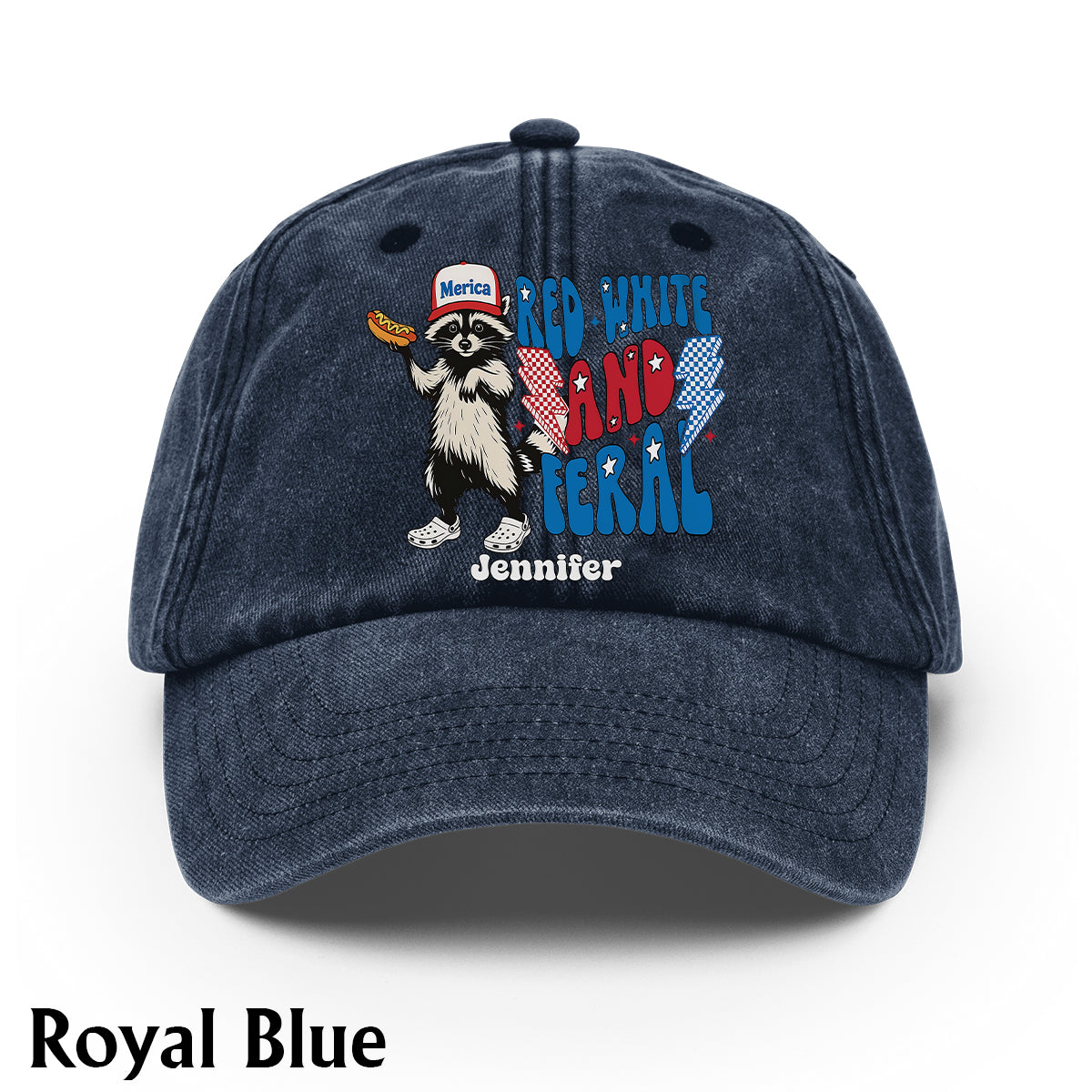 Red White And Feral - Personalized Independence Day/ 4th of July Washed Denim Cap