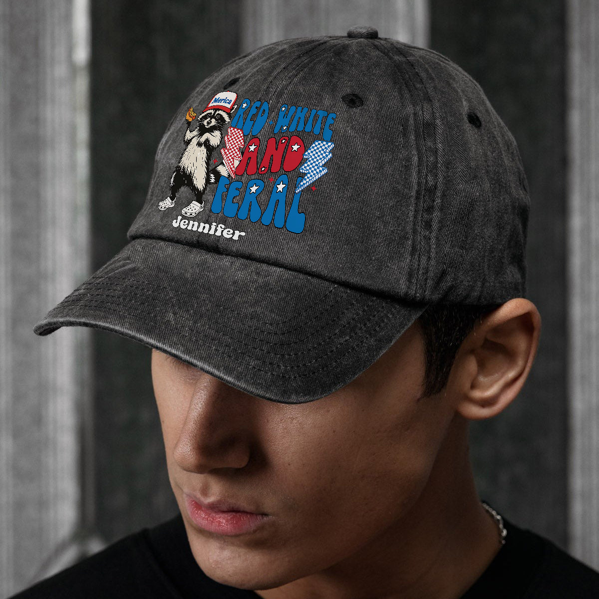 Red White And Feral - Personalized Independence Day/ 4th of July Washed Denim Cap