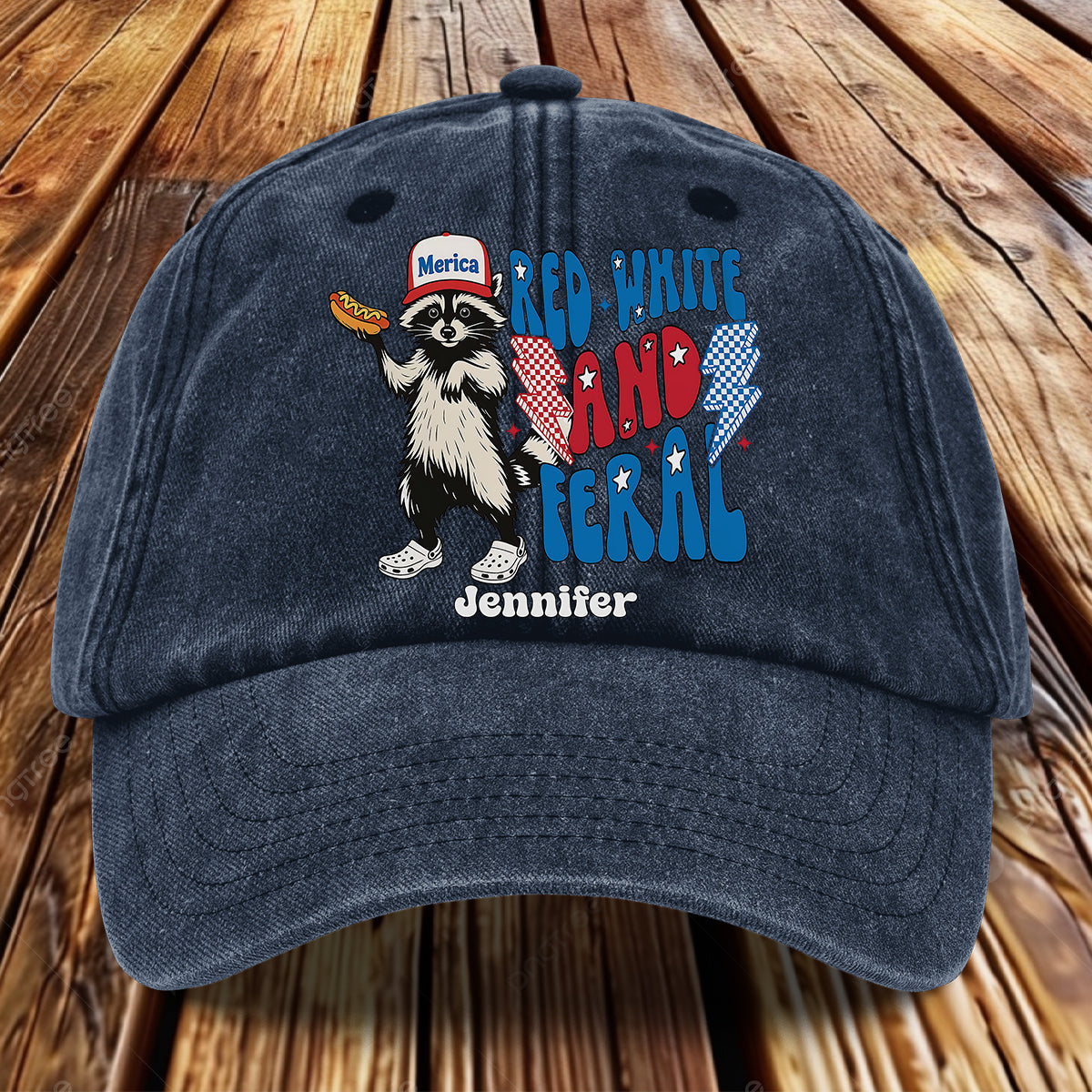 Red White And Feral - Personalized Independence Day/ 4th of July Washed Denim Cap