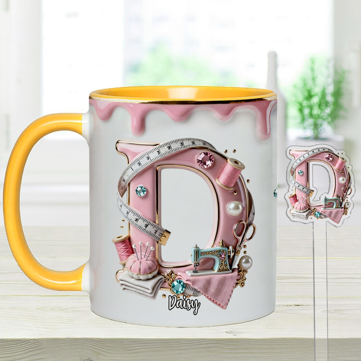 Love Sewing - Personalized Sewing Set Accent Mug with Acrylic Stirrers
