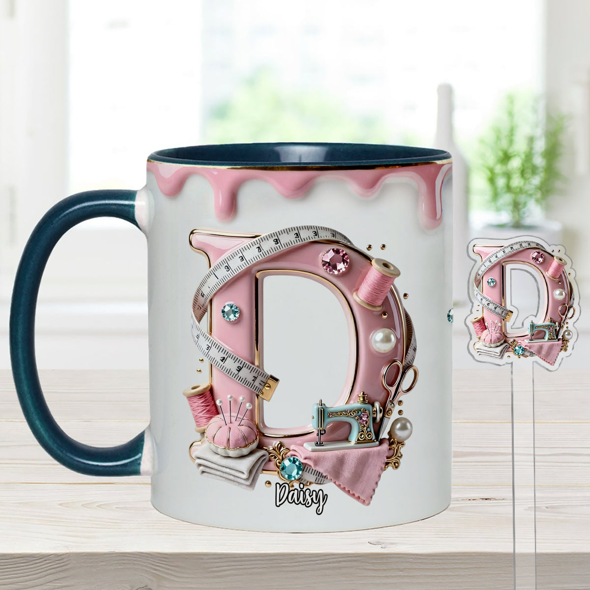 Love Sewing - Personalized Sewing Set Accent Mug with Acrylic Stirrers