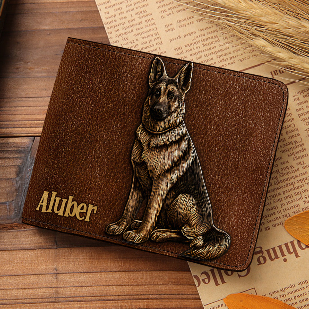Love My Dog - Personalized German Shepherd Dog Leather Wallet