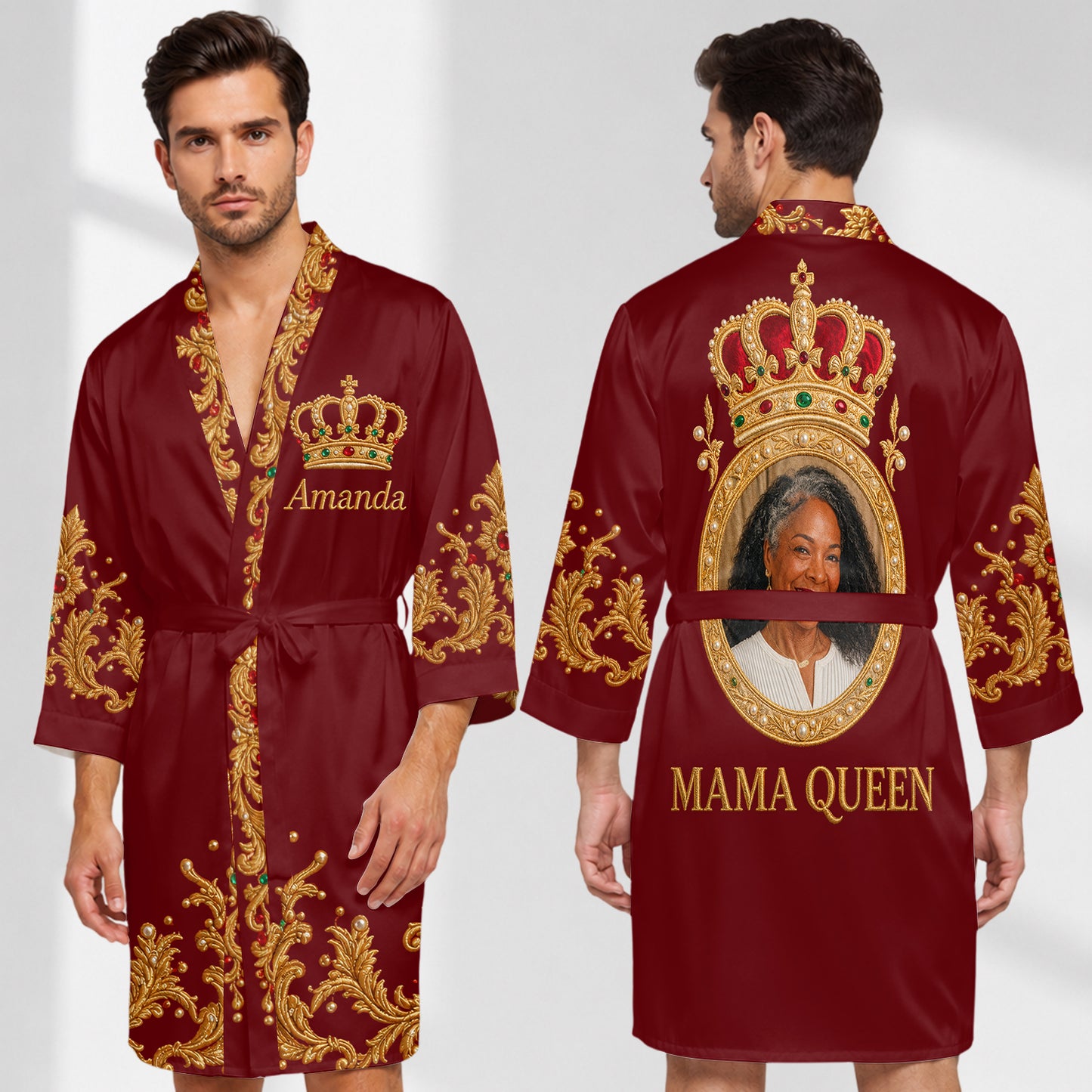Royal Crown - Custom Any Photo - Personalized African American Satin Robe