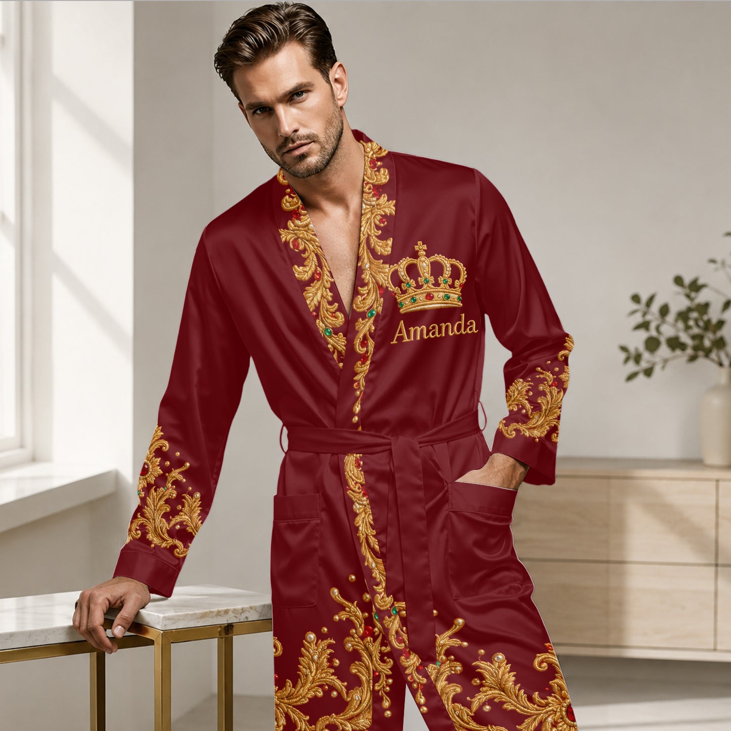 Royal Crown - Custom Any Photo - Personalized African American Satin Robe