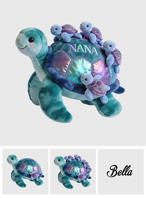 Cadeau pour grand-mère tortue - Coussin personnalisé en fausse fourrure en forme de tortue