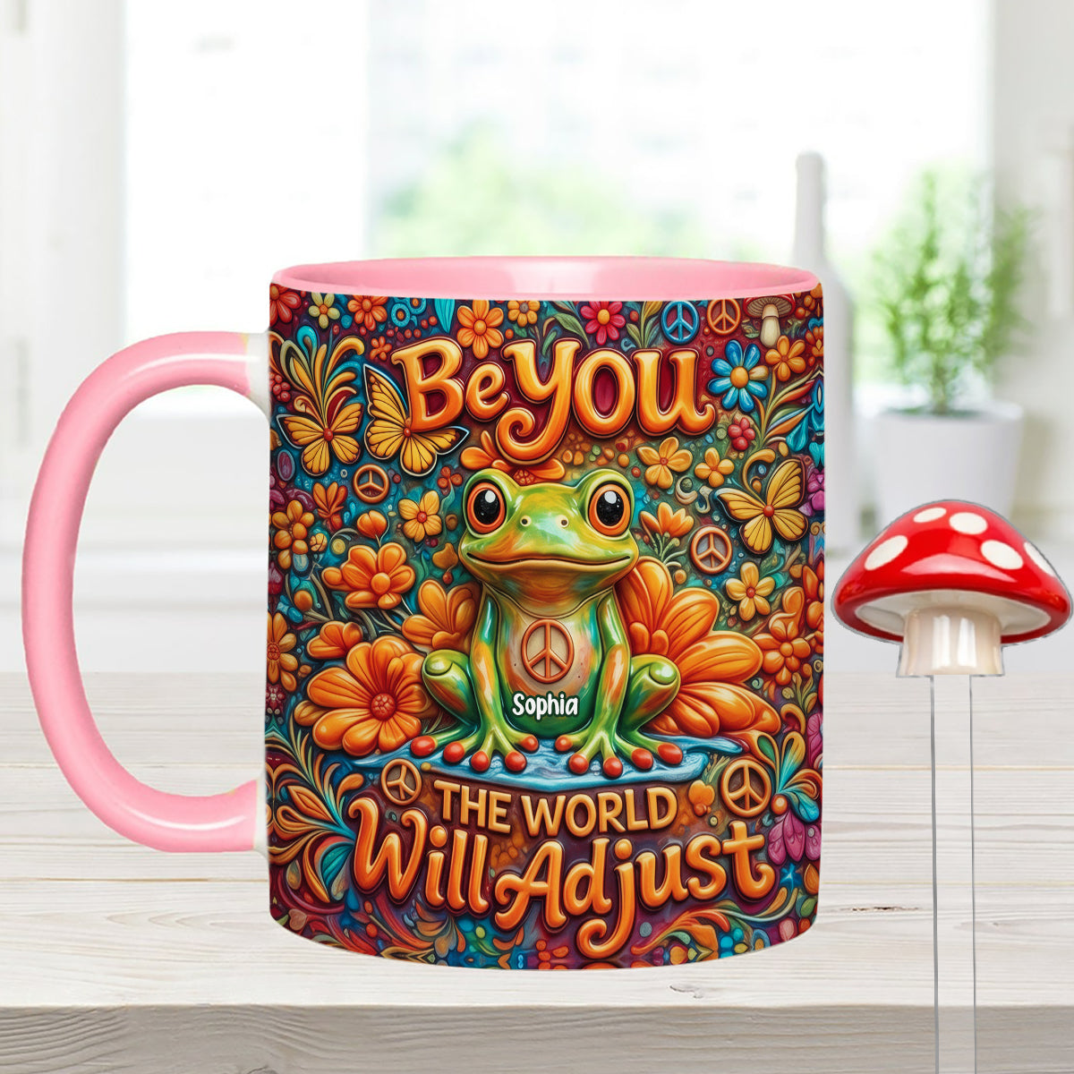 Be You The World Will Adjust, Hippie Style - Personalized Hippie Set Accent Mug with Acrylic Stirrers