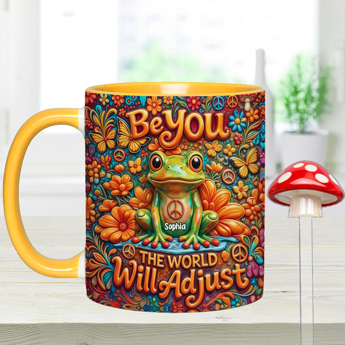 Be You The World Will Adjust, Hippie Style - Personalized Hippie Set Accent Mug with Acrylic Stirrers
