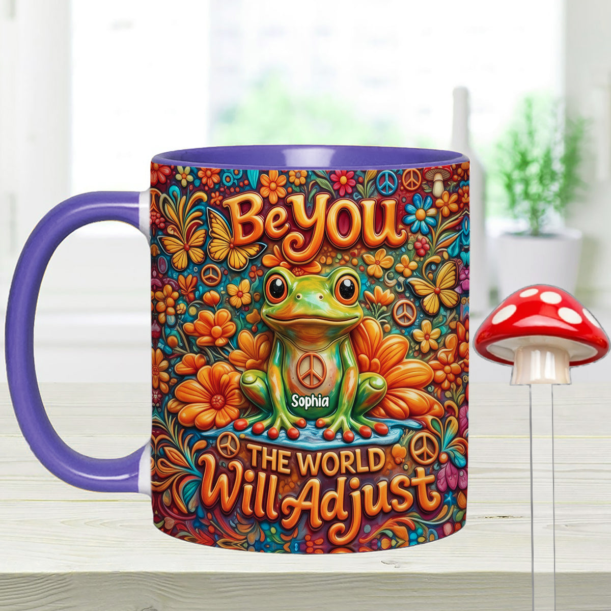 Be You The World Will Adjust, Hippie Style - Personalized Hippie Set Accent Mug with Acrylic Stirrers