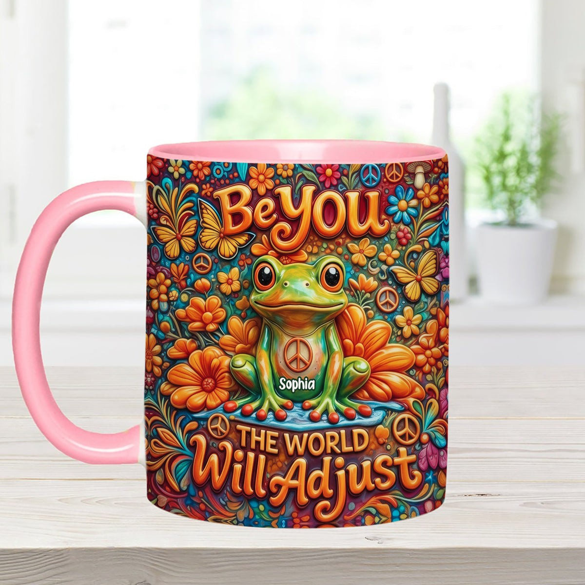 Be You The World Will Adjust, Hippie Style - Personalized Hippie Set Accent Mug with Acrylic Stirrers