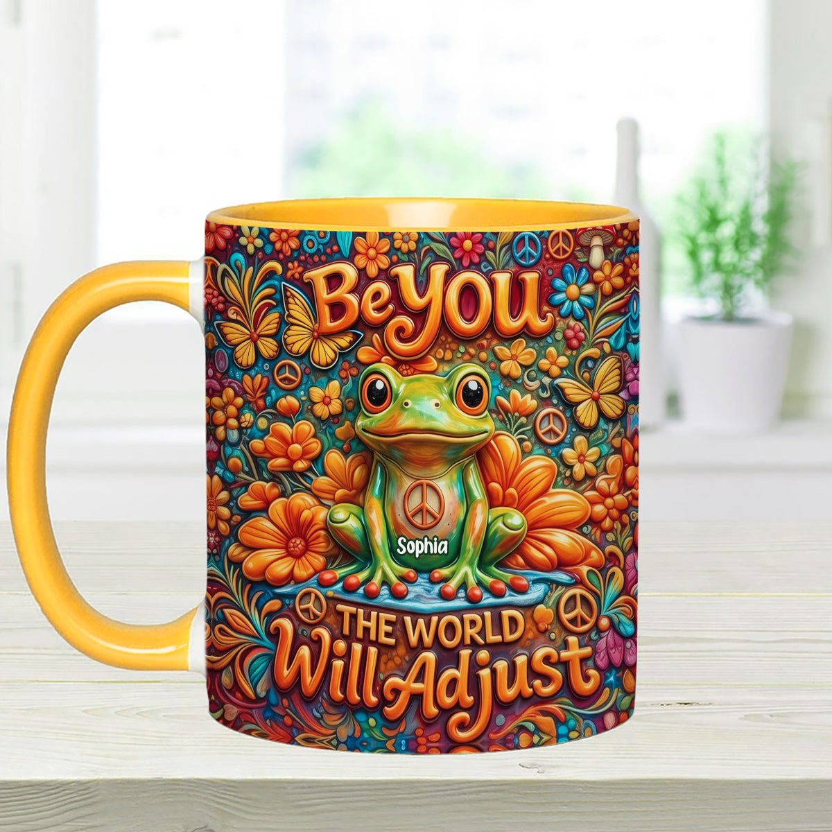 Be You The World Will Adjust, Hippie Style - Personalized Hippie Set Accent Mug with Acrylic Stirrers