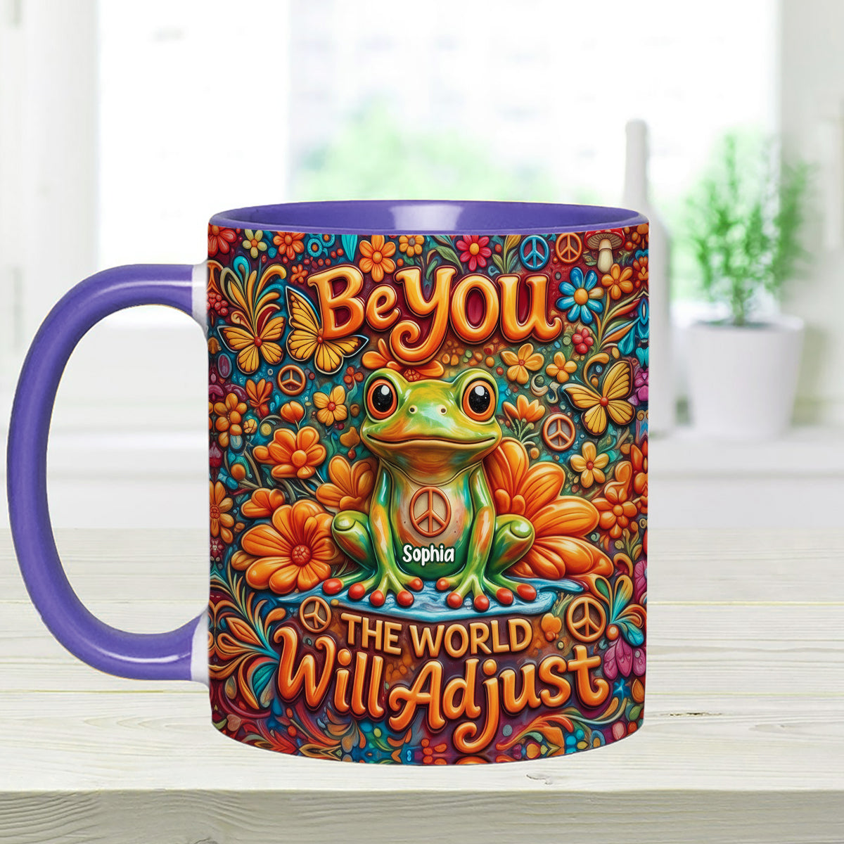Be You The World Will Adjust, Hippie Style - Personalized Hippie Set Accent Mug with Acrylic Stirrers