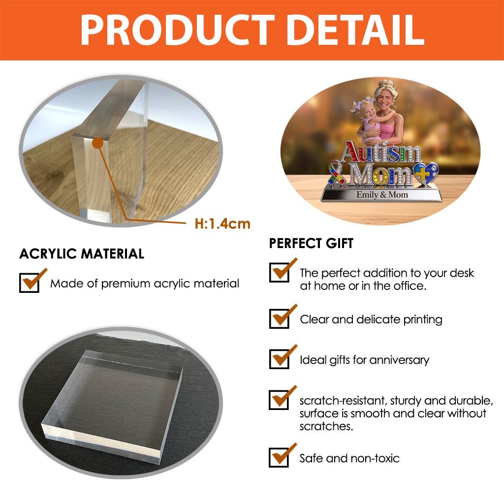 Proud Mom - Personalized Autism Awareness Custom Shaped Acrylic Plaque