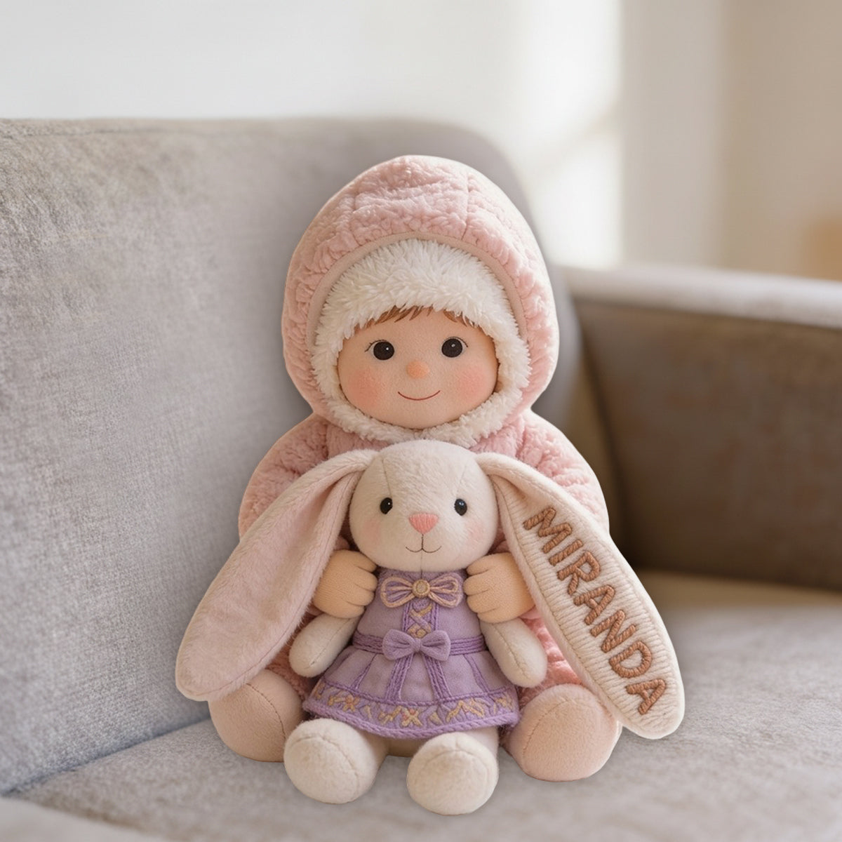 Love Bunny - Personalized Kid Premium Faux Fur Pillow