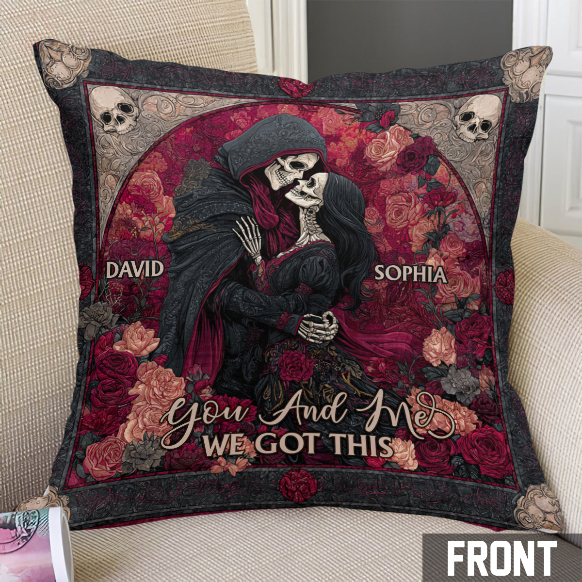Eternal Love Skulls - Personalized Couple Throw Pillow