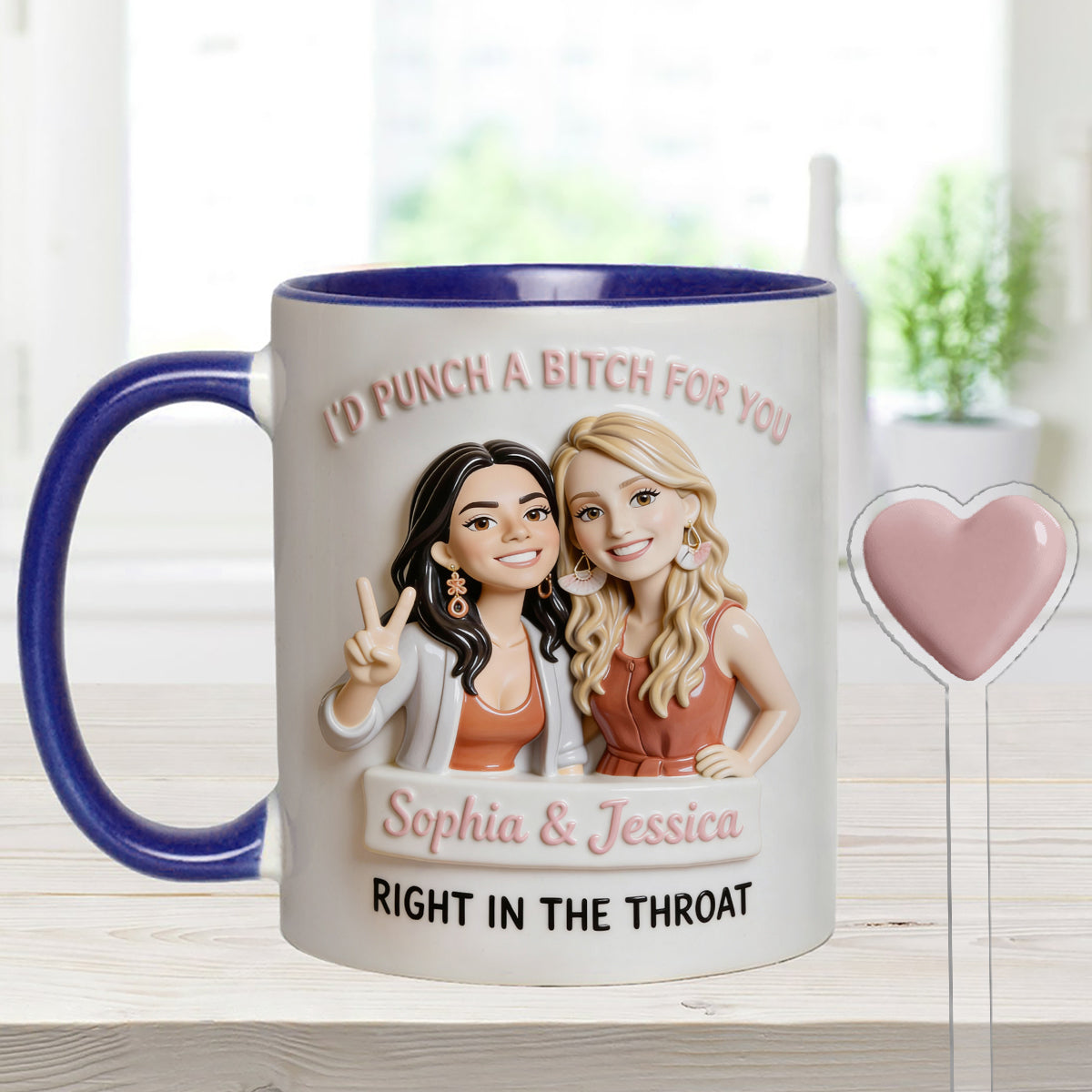 I'd Punch A Btch For You, Right In The Throat Besties - Personalized Bestie Set Accent Mug with Acrylic Stirrers