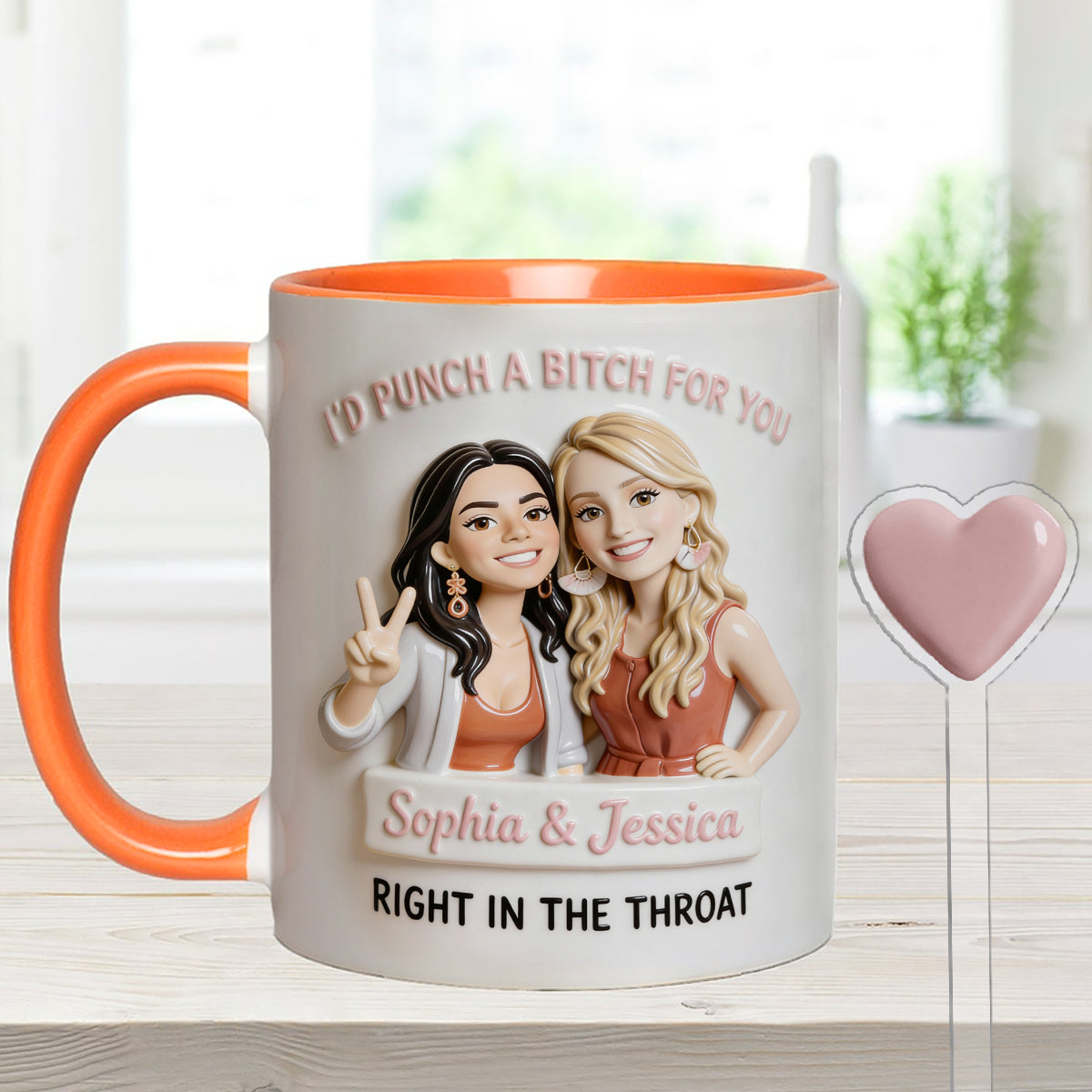 I'd Punch A Btch For You, Right In The Throat Besties - Personalized Bestie Set Accent Mug with Acrylic Stirrers