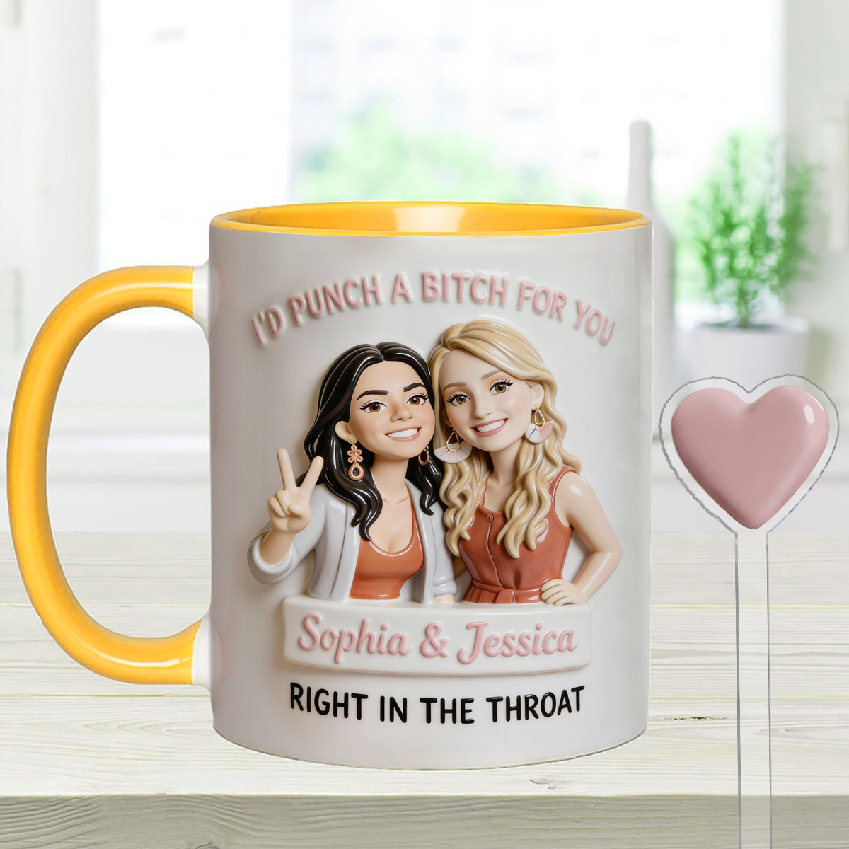 I'd Punch A Btch For You, Right In The Throat Besties - Personalized Bestie Set Accent Mug with Acrylic Stirrers