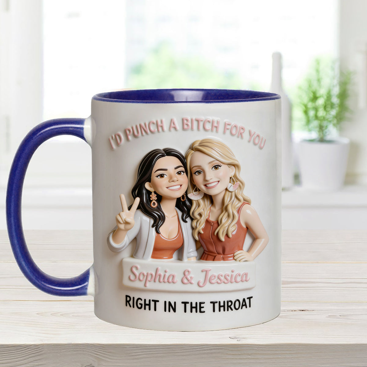 I'd Punch A Btch For You, Right In The Throat Besties - Personalized Bestie Set Accent Mug with Acrylic Stirrers