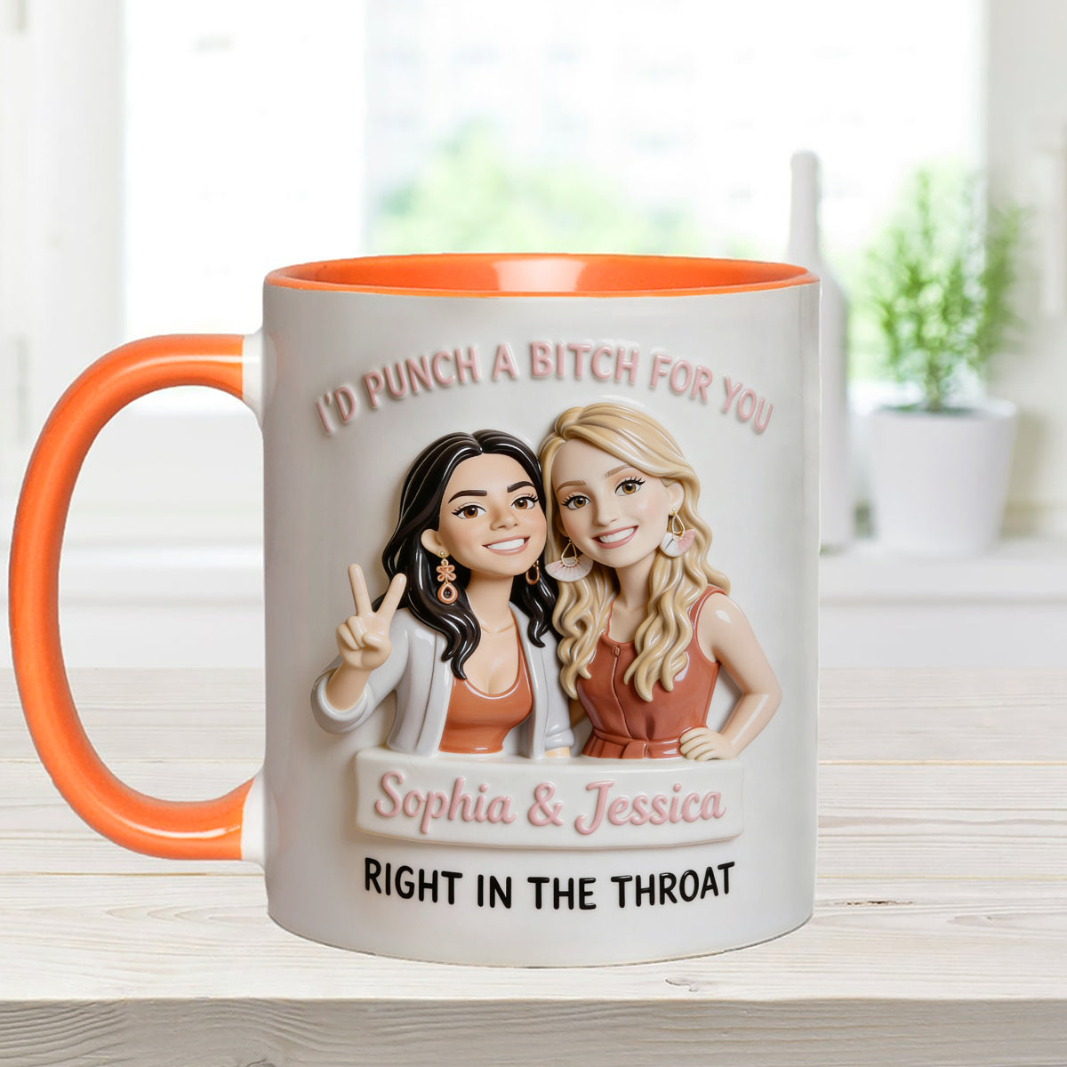 I'd Punch A Btch For You, Right In The Throat Besties - Personalized Bestie Set Accent Mug with Acrylic Stirrers