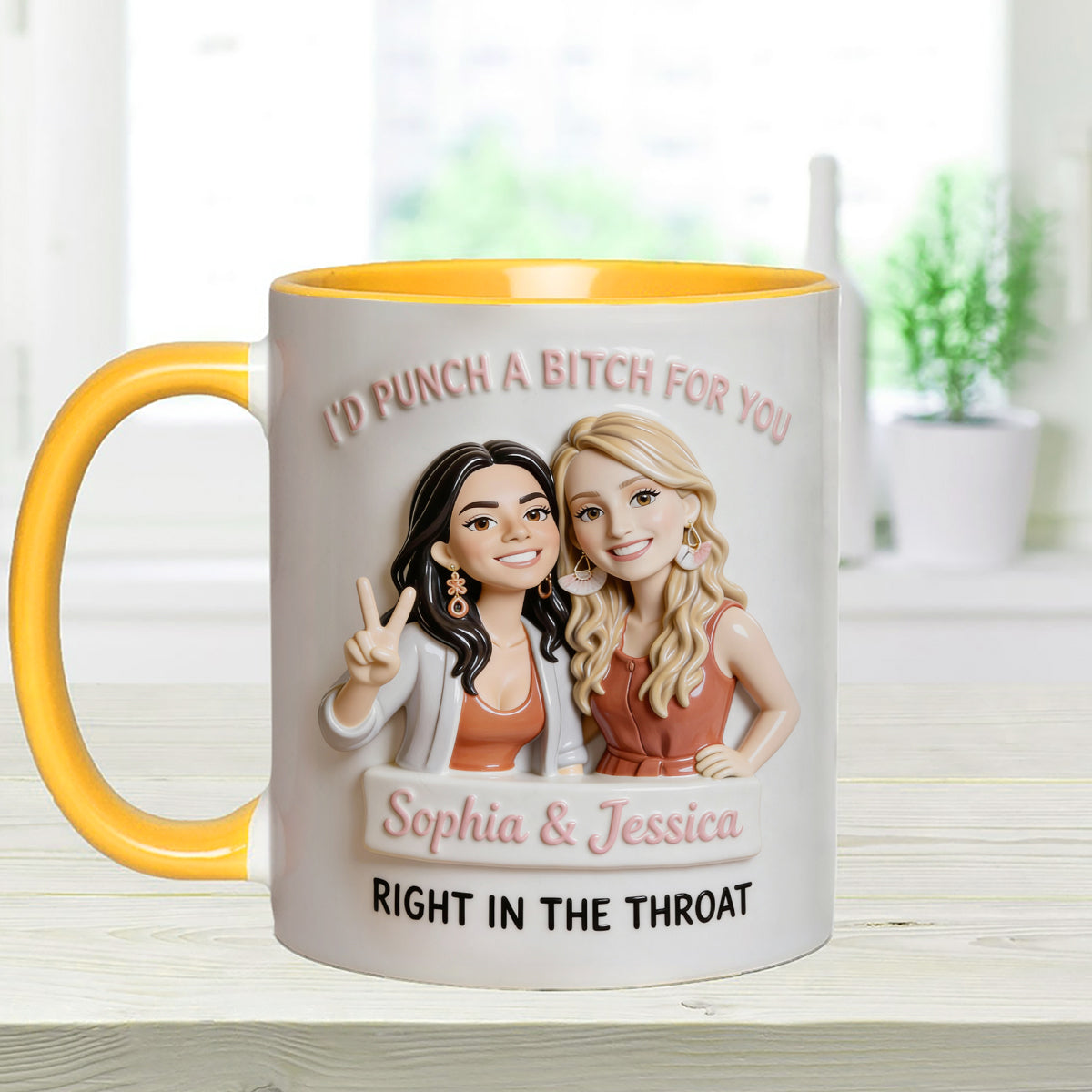 I'd Punch A Btch For You, Right In The Throat Besties - Personalized Bestie Set Accent Mug with Acrylic Stirrers