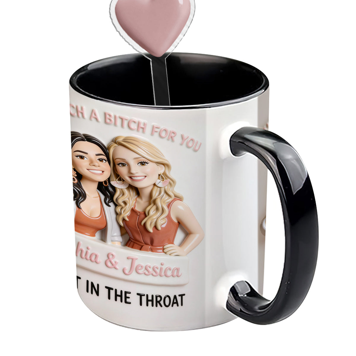I'd Punch A Btch For You, Right In The Throat Besties - Personalized Bestie Set Accent Mug with Acrylic Stirrers