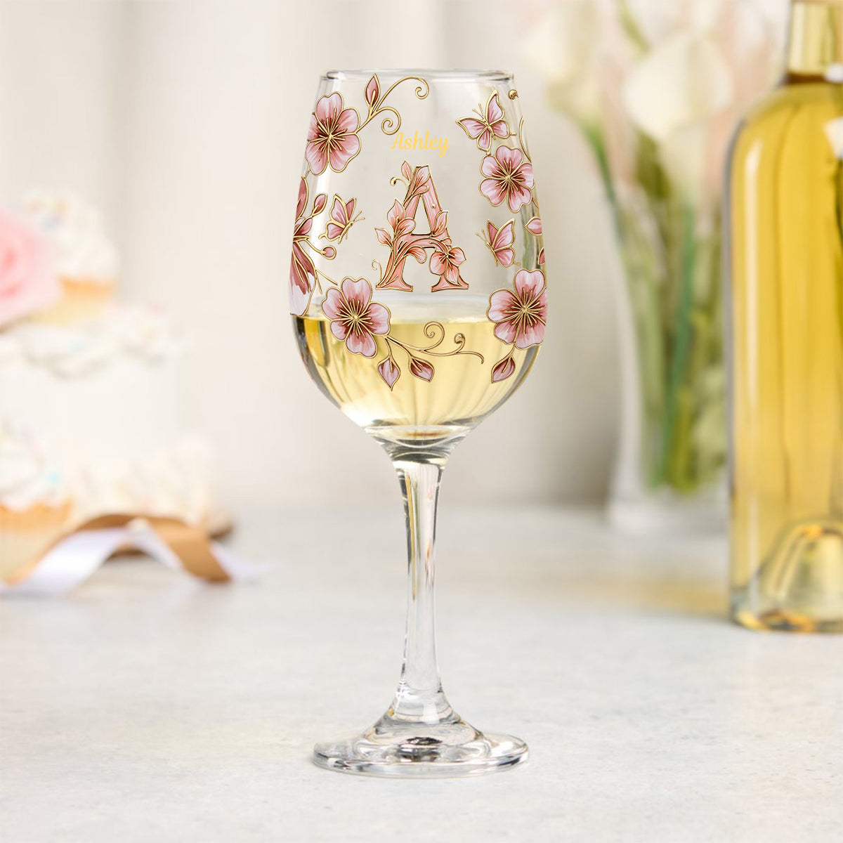 Verre à vin personnalisé avec initiale pour les amateurs de vin - Verre à vin à pied long