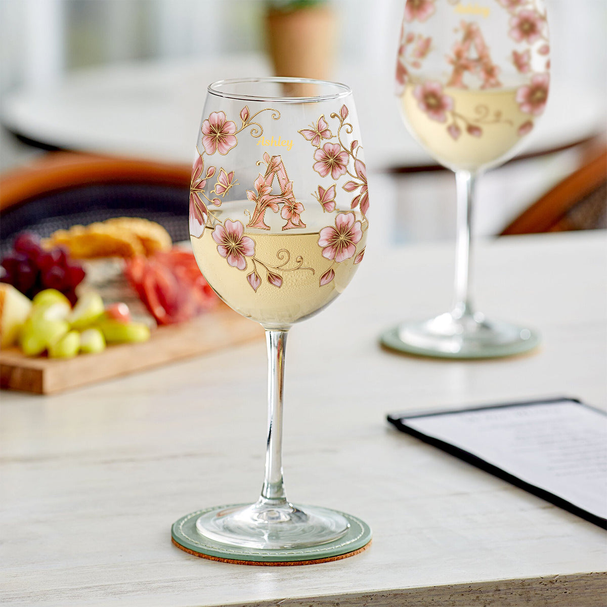 Verre à vin personnalisé avec initiale pour les amateurs de vin - Verre à vin à pied long