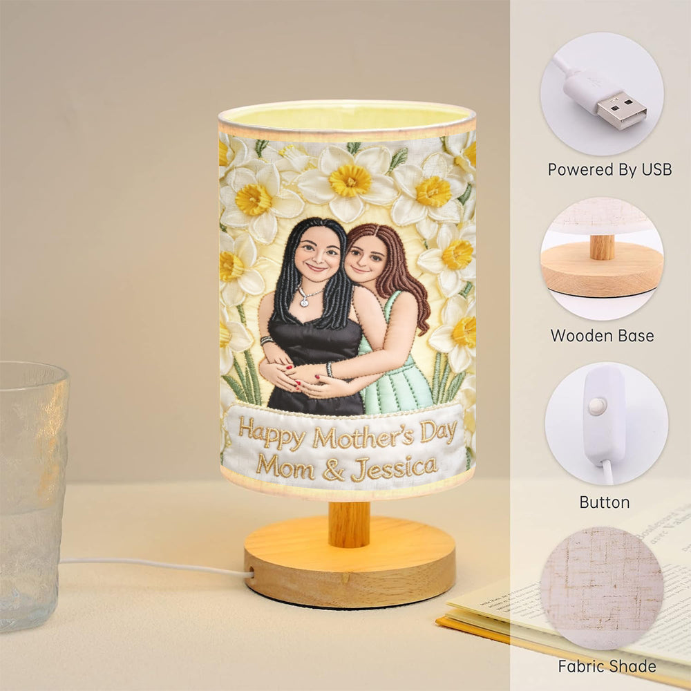 Gift For Mom And Grandma - Personalized Mother Table Lamp With Wood Base