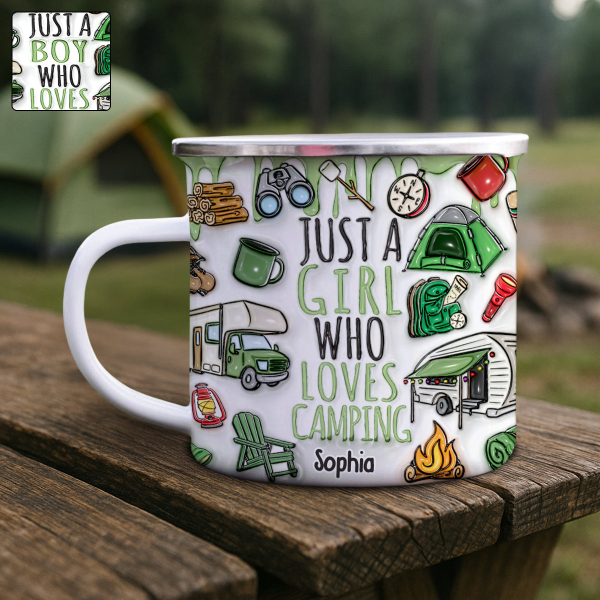 Just A Girl Who Loves Camping - Personalized Camping Enamel Mug