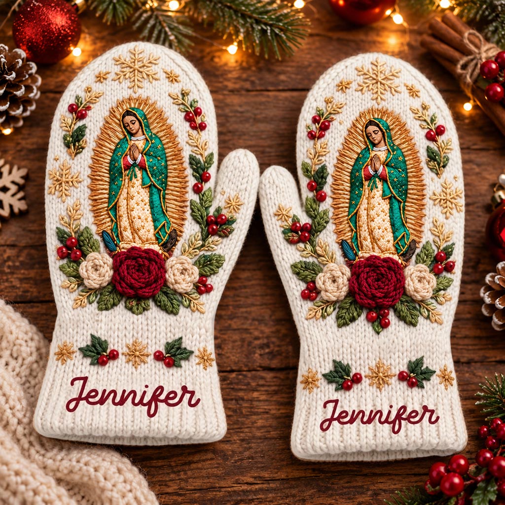 Blessed Mother - Personalized Christian Knitted Mittens