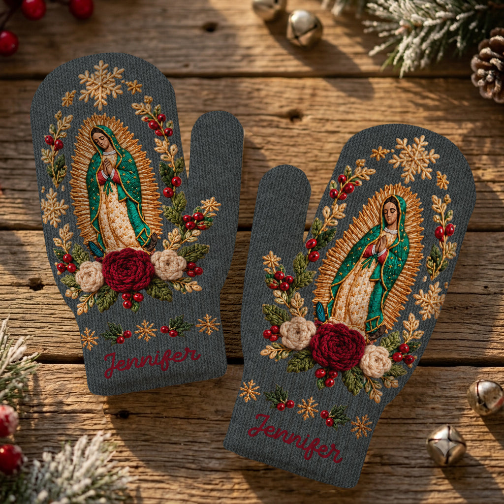 Blessed Mother - Personalized Christian Knitted Mittens