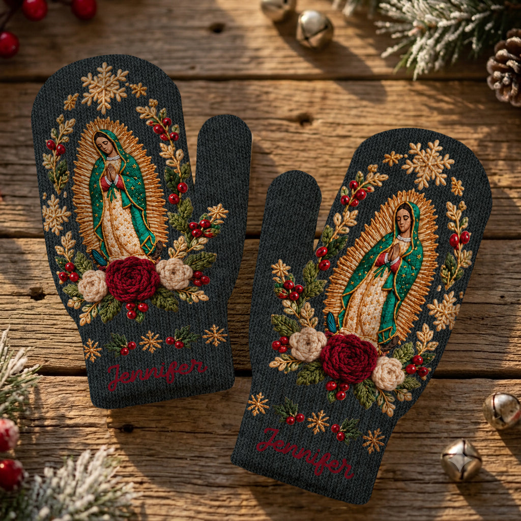 Blessed Mother - Personalized Christian Knitted Mittens