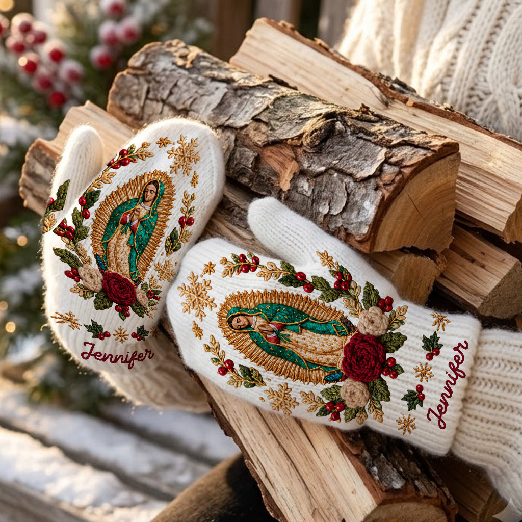 Blessed Mother - Personalized Christian Knitted Mittens