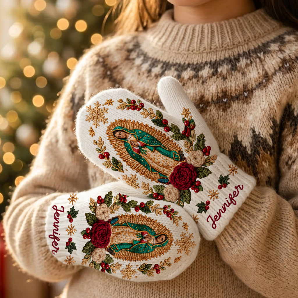 Blessed Mother - Personalized Christian Knitted Mittens