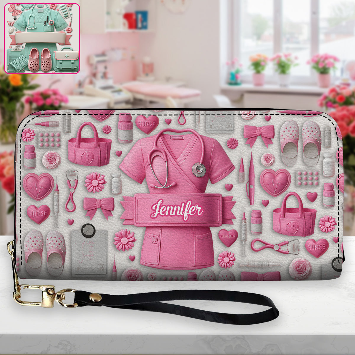 Nursing Is A Work Of Heart - Personalized Nurse Leather Long Wallet