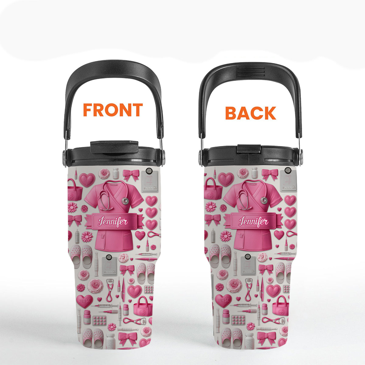 Nursing Is A Work Of Heart - Personalized Nurse Tumbler With Grip Handle