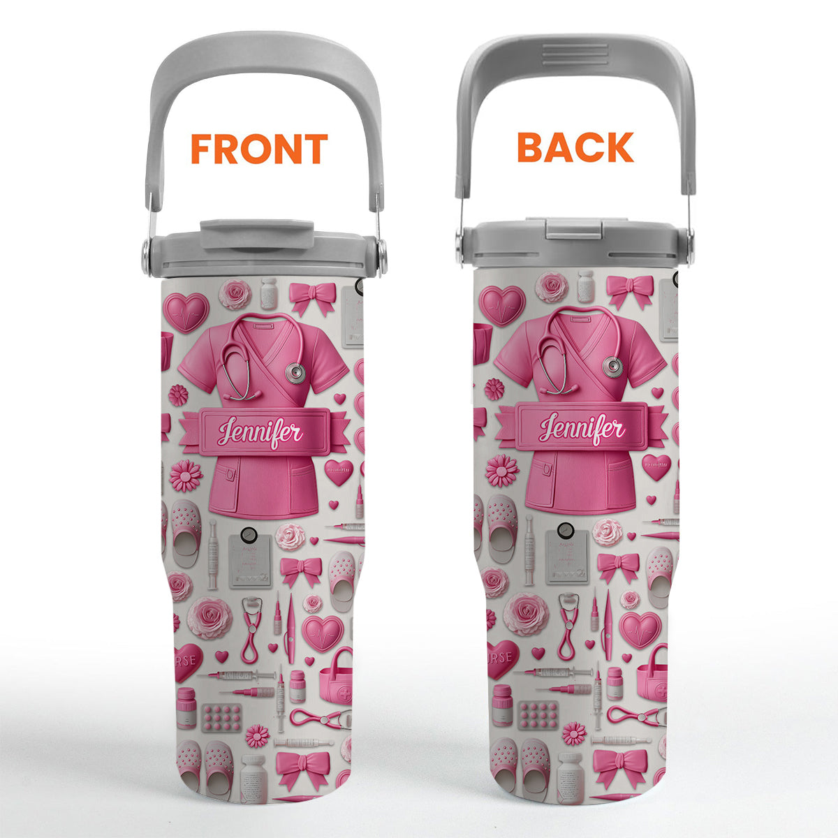 Nursing Is A Work Of Heart - Personalized Nurse Tumbler With Grip Handle