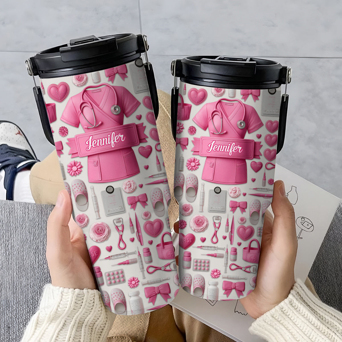 Nursing Is A Work Of Heart - Personalized Nurse Tumbler With Grip Handle