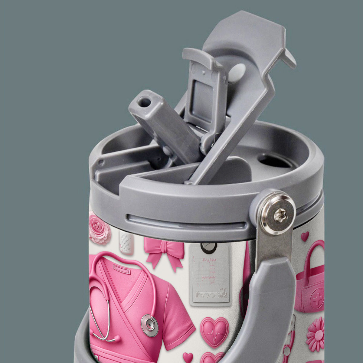 Nursing Is A Work Of Heart - Personalized Nurse Tumbler With Grip Handle