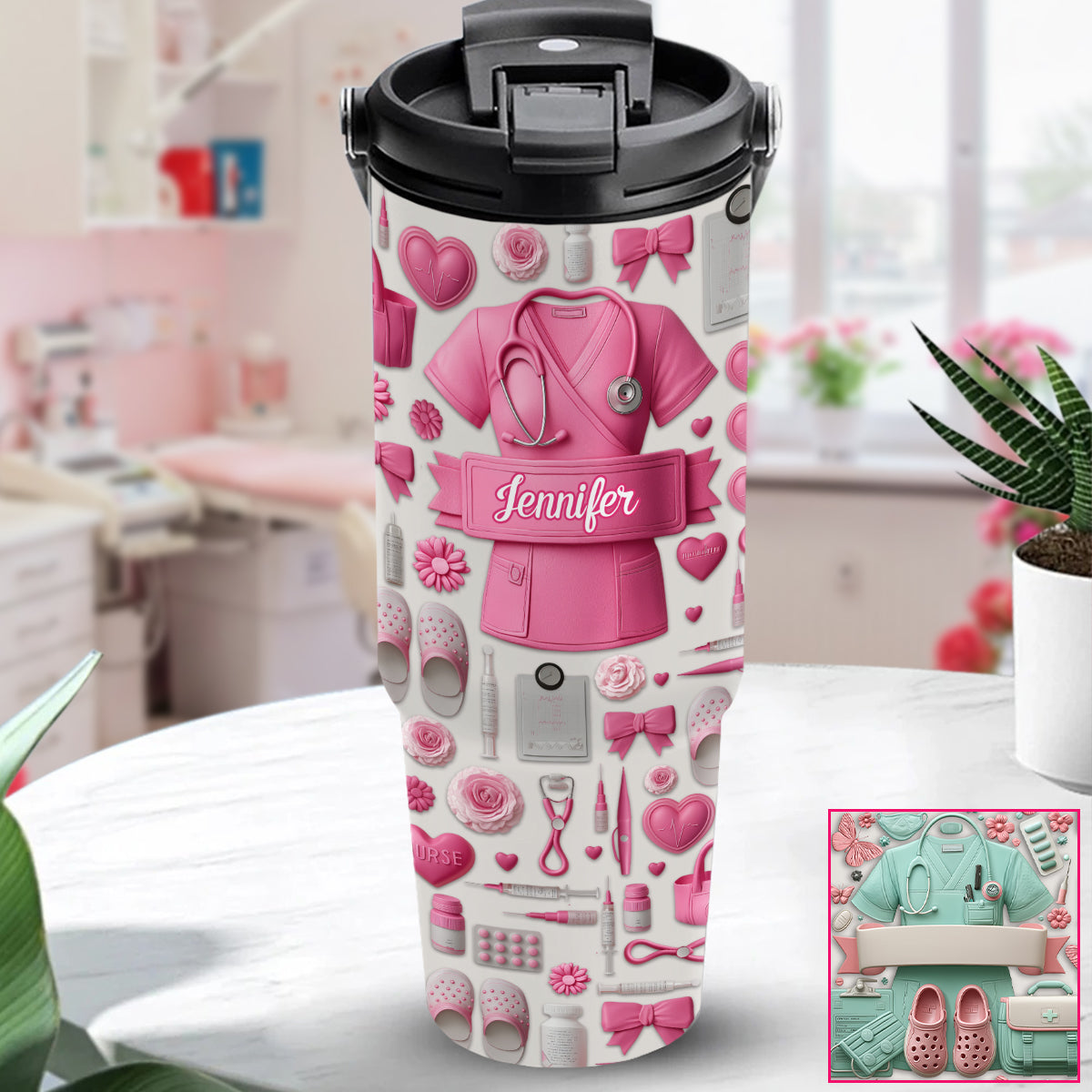 Nursing Is A Work Of Heart - Personalized Nurse Tumbler With Grip Handle