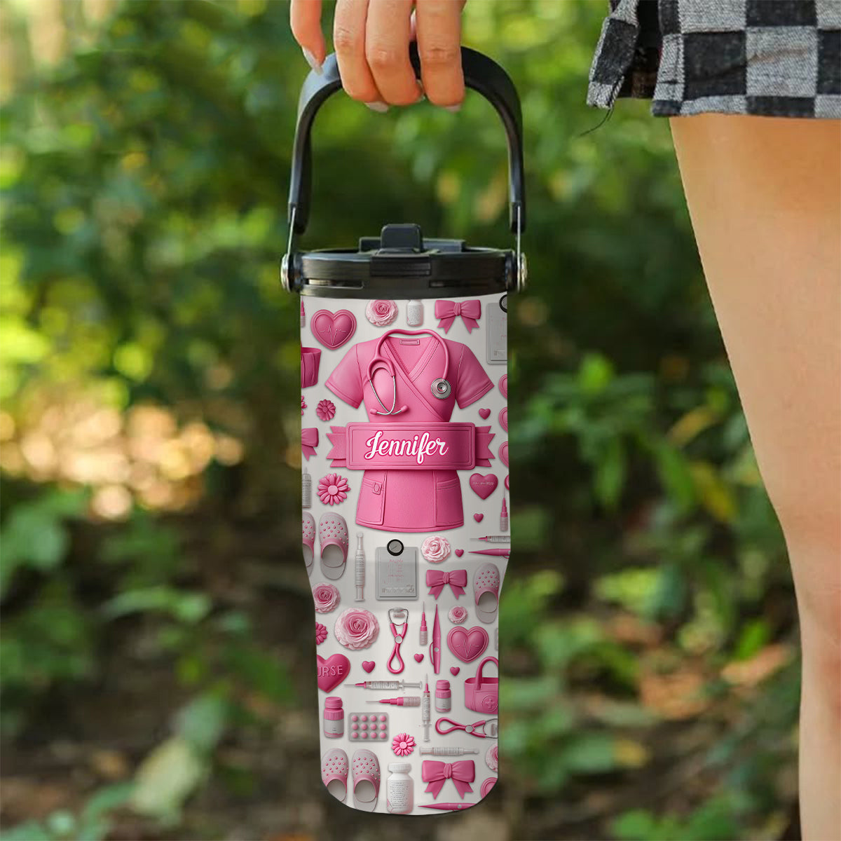 Nursing Is A Work Of Heart - Personalized Nurse Tumbler With Grip Handle