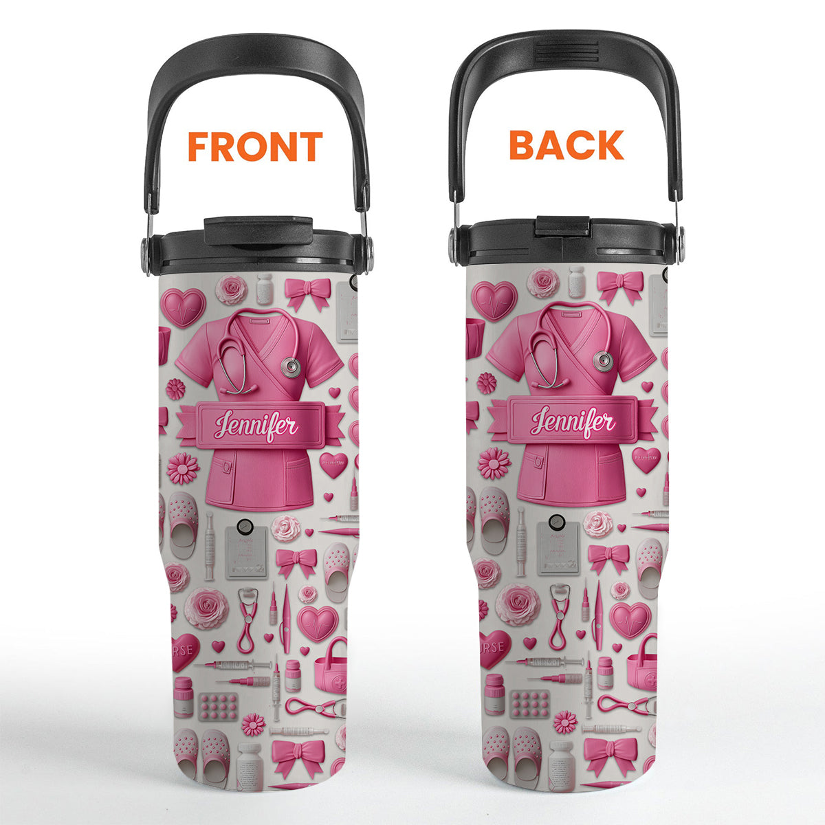 Nursing Is A Work Of Heart - Personalized Nurse Tumbler With Grip Handle