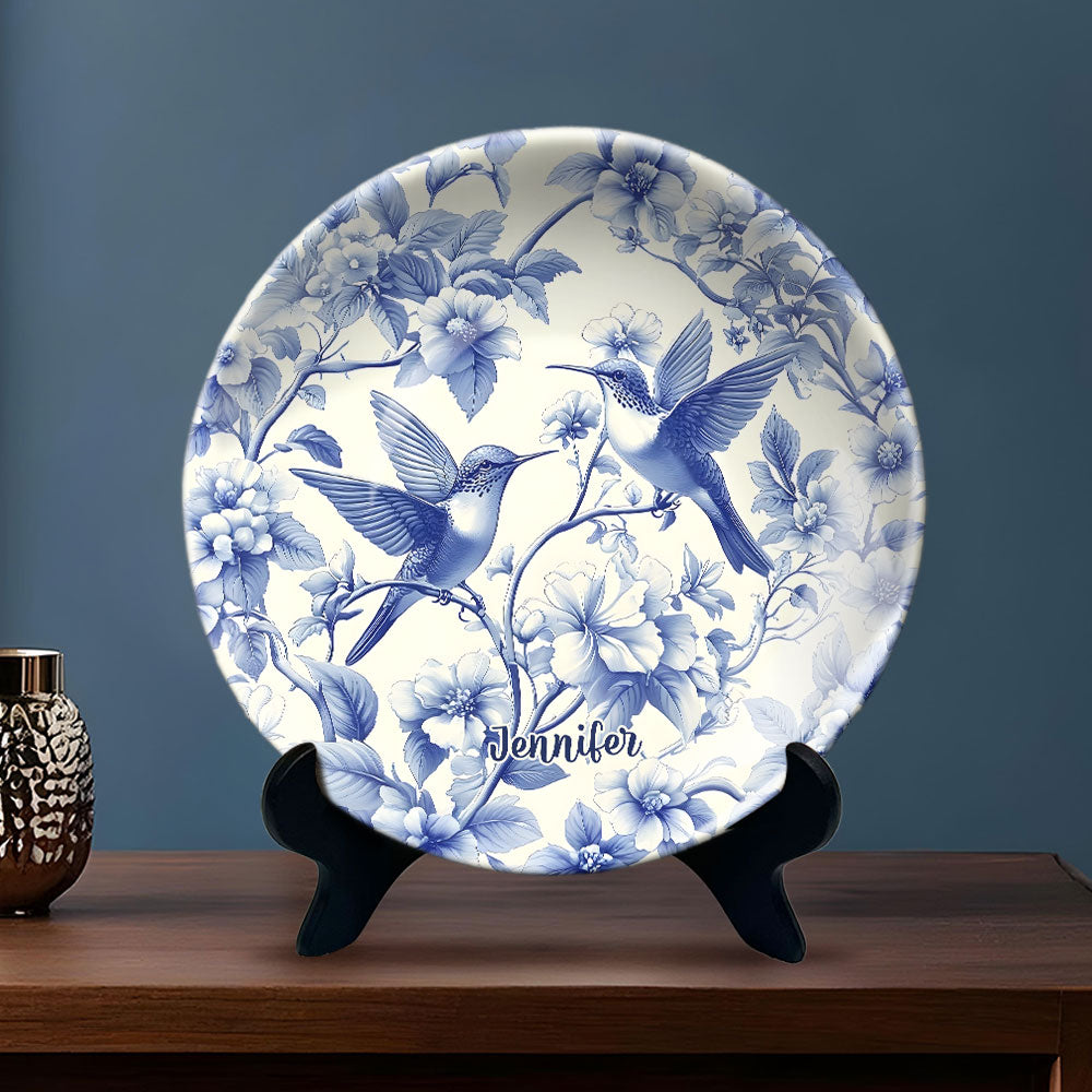 Stunning Hummingbird Toile de Jouy Pattern - Personalized Hummingbird Ceramic Round Plate
