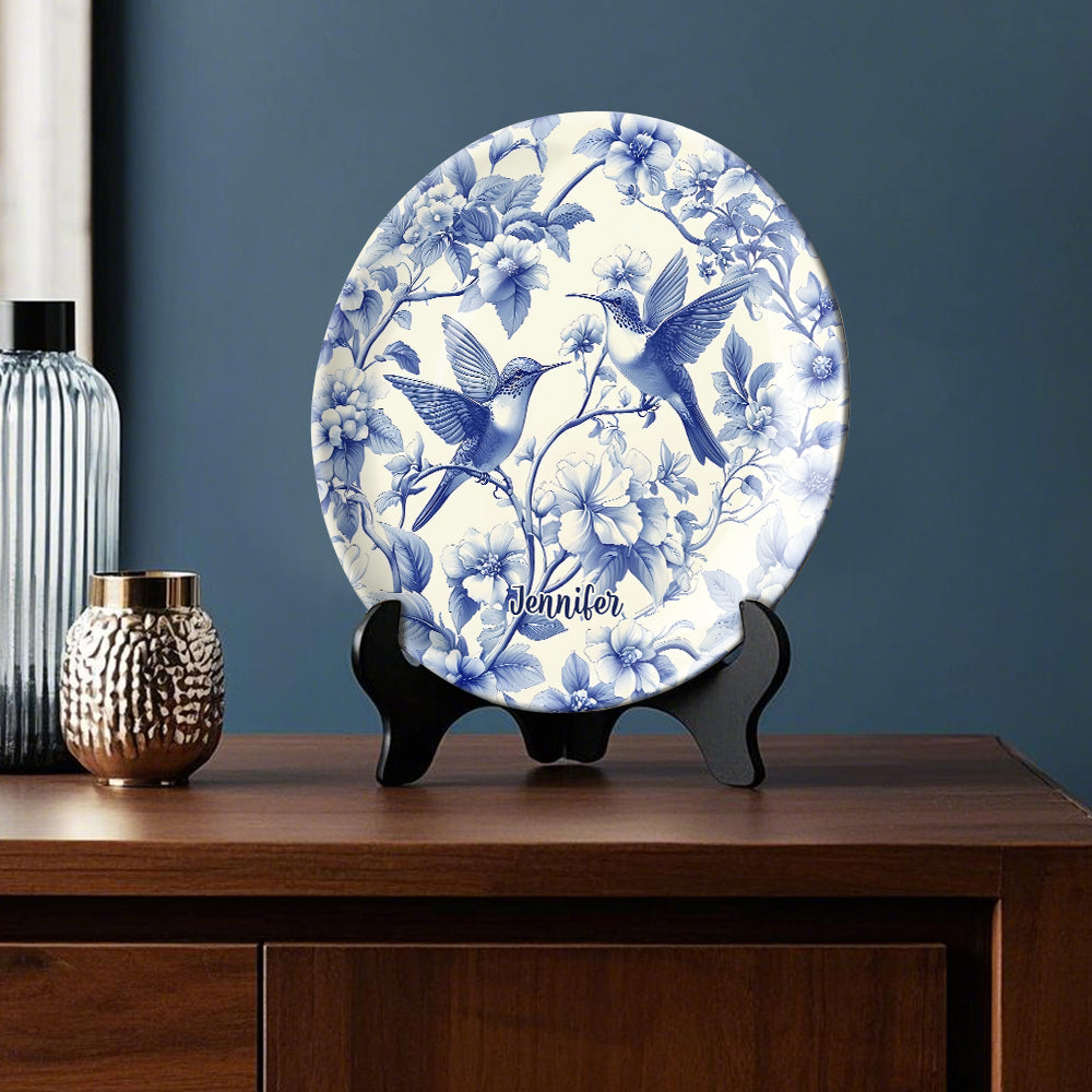 Stunning Hummingbird Toile de Jouy Pattern - Personalized Hummingbird Ceramic Round Plate