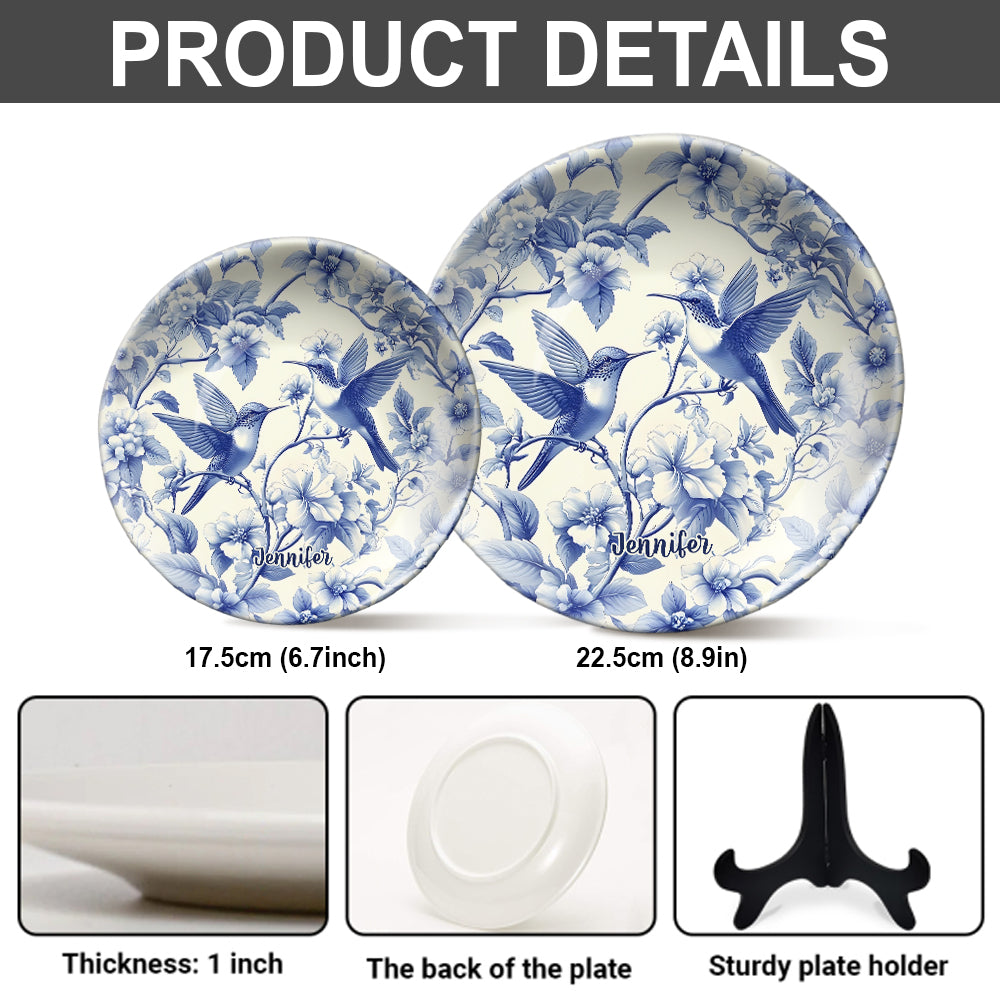 Stunning Hummingbird Toile de Jouy Pattern - Personalized Hummingbird Ceramic Round Plate