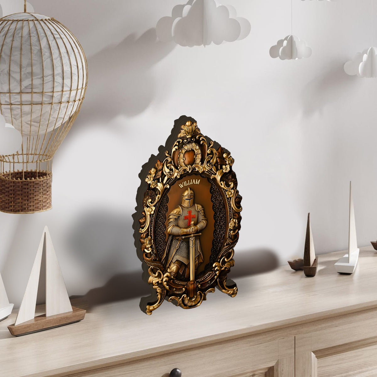 Ritter Gottes – Personalisierte christliche Holzplakette in individueller Form